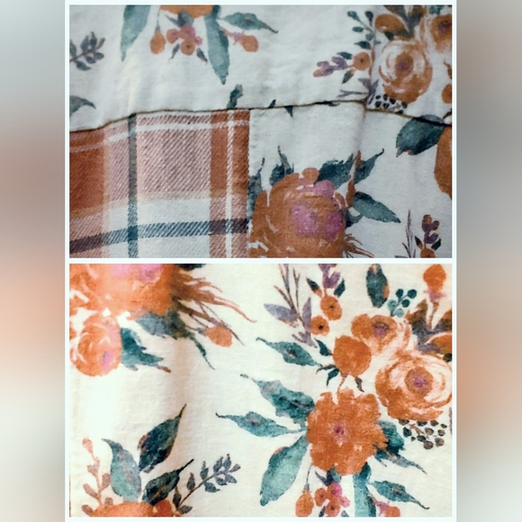 Coldwater Creek Mixed Floral & Plaid Button‑Down Shirt – Petite XL – Cotton/Line - Picture 3 of 5